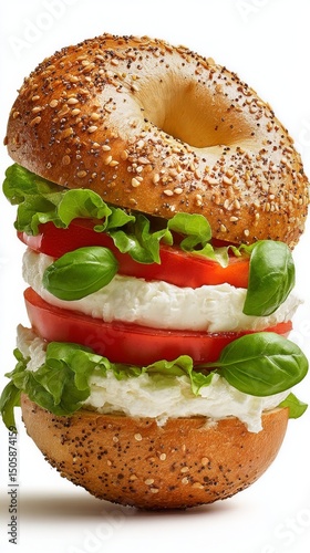 Delicious Sandwich Stacked With Fresh Vegetables and Cream Cheese on a Toaste...