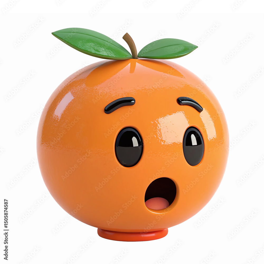 Obraz premium Surprised Cartoon Orange Character with Leaf and Big Eyes on Transparent Background