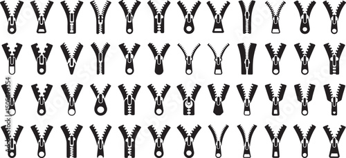 Closed and open zipper design set high quality graphic for apparel fashion and branding projects