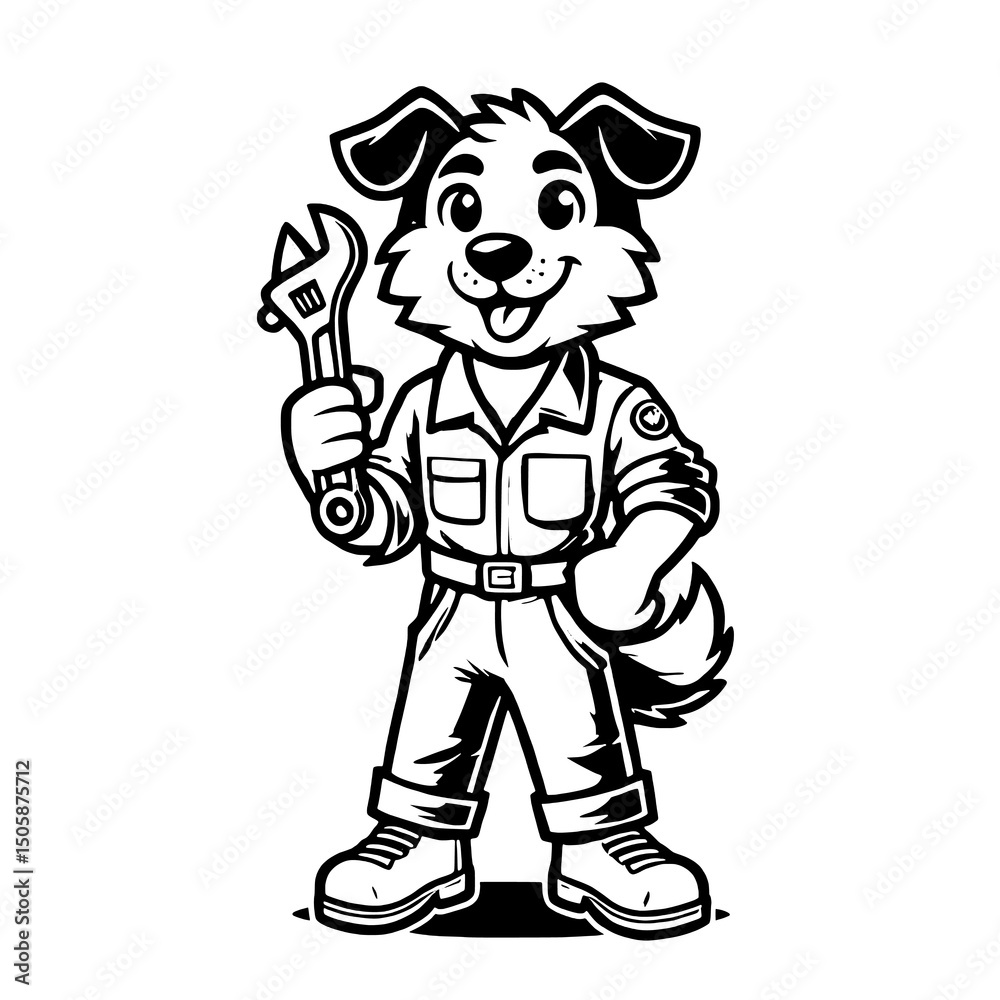 Cartoon Dog Mechanic Mascot Holding Wrench Vector Illustration Cartoon Dog Mechanic Mascot Holding Wrench Vector Illustration