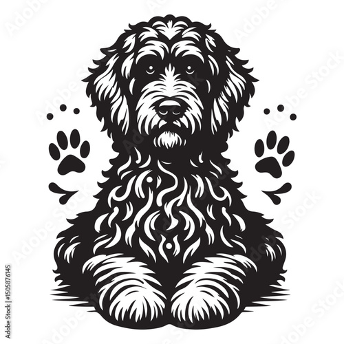 Hand Drowning Goldendoodle Dog  Silhouette Set Black Vector Illustration Style