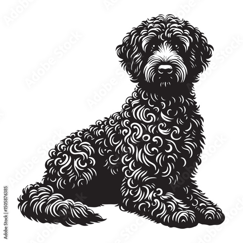 Hand Drowning Goldendoodle Dog  Silhouette Set Black Vector Illustration Style