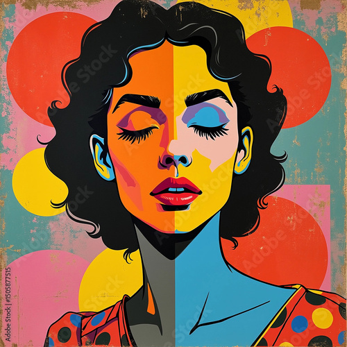 Color vintage female poster portrait.