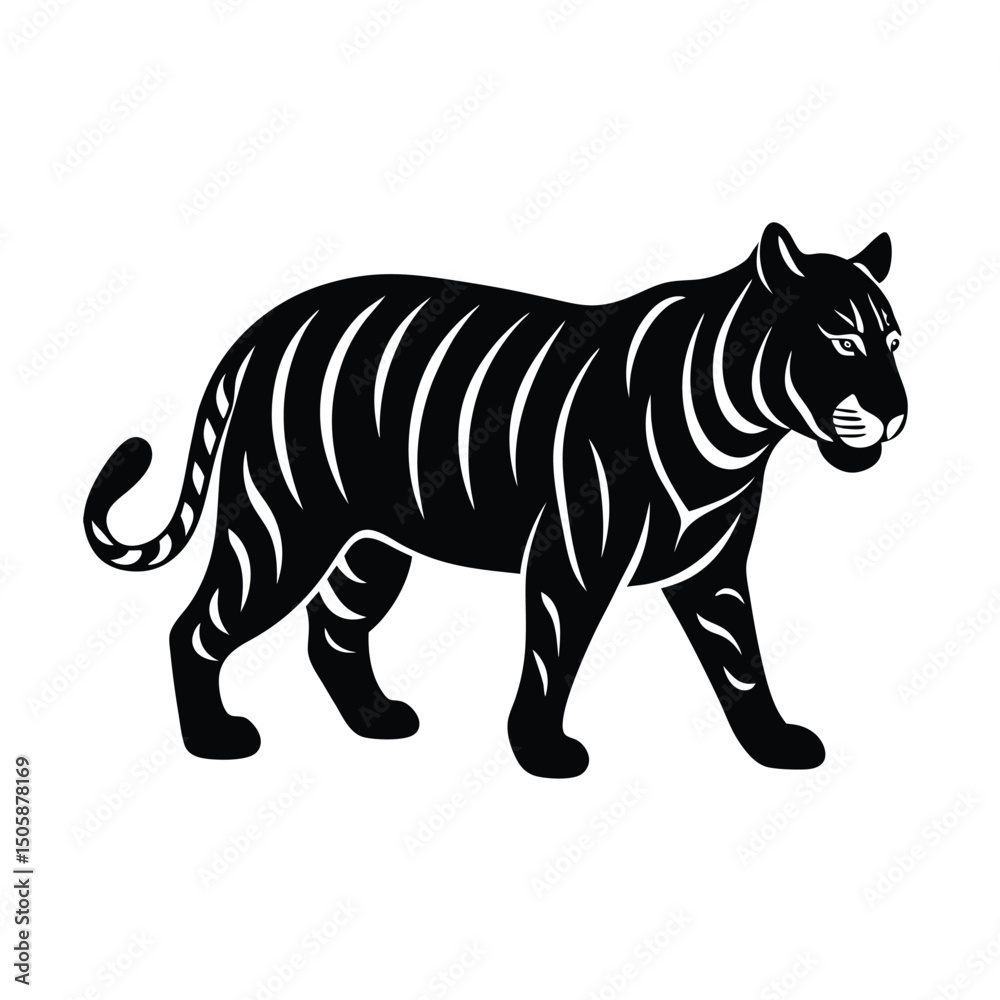 Obraz premium Tiger Walking Side Vector Graphic