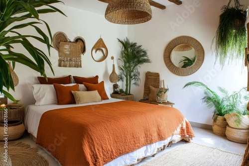 Cozy Boho Bedroom Design Featuring Natural Elements in a Serene Setting.