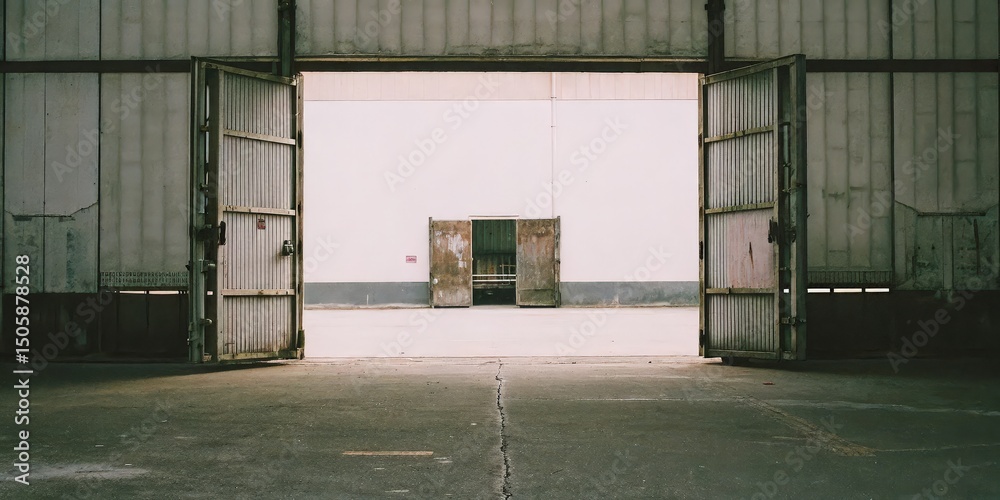 Obraz premium Open Industrial Doors, Interior View