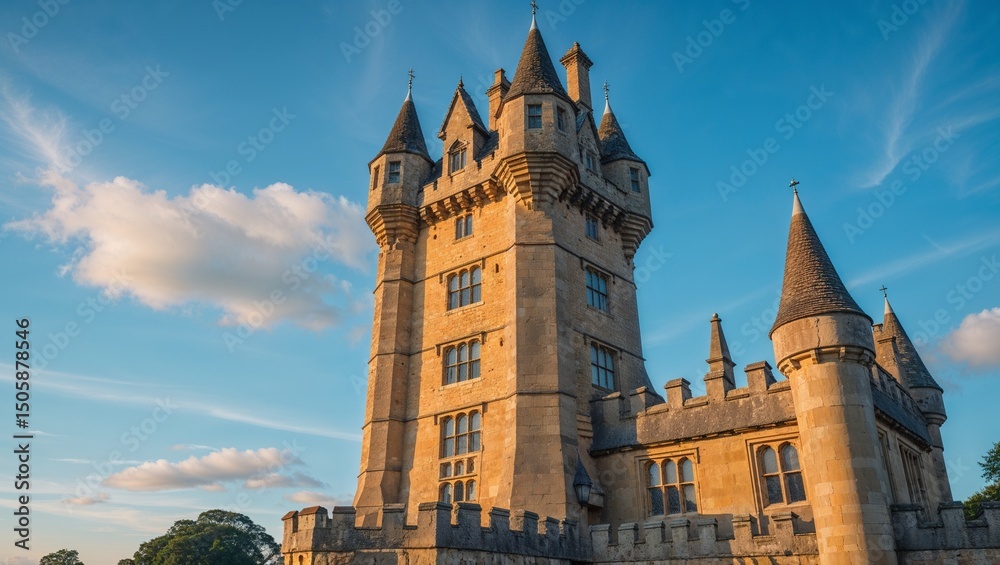 Fototapeta premium Beautiful medieval castle against blue sky