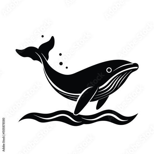 Whale Breaching Sea Vector Graphic