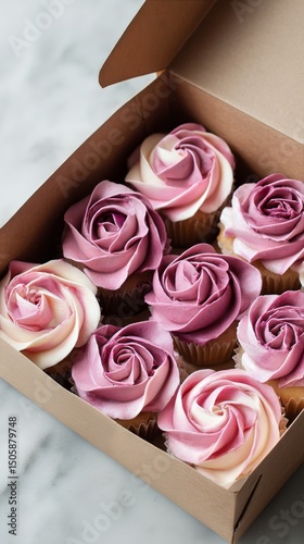 Beautifully Decorated Cupcakes in a Box Ready for Celebration or Gifting.