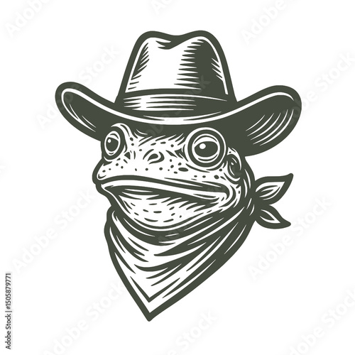 Vector Illustration of a Cowboy Frog Wearing a Hat and Bandana