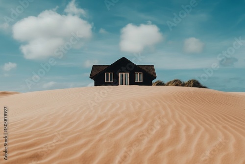 Deserted House Stands Alone on Sand Dunes Under a Vibrant Sky