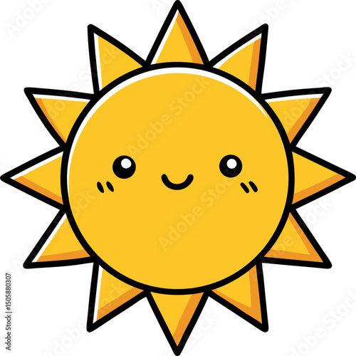 Kawaii sun clipart in flat vector with cute expression