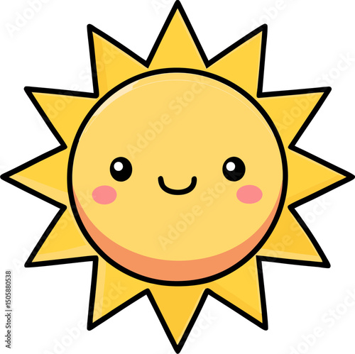 Bright yellow kawaii sun vector with sparkly rays