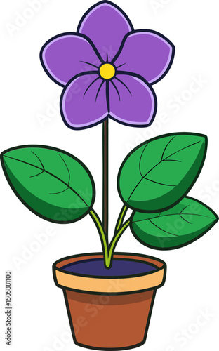 Single african violet flower clipart in vibrant color style