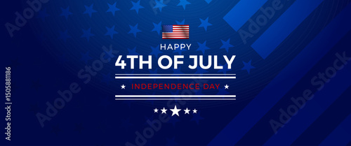 Happy 4th of July background for email header banner - in dark blue with stars, American flag, and clean typography. Perfect for Independence Day newsletters, holiday marketing, promotions, e-commerce