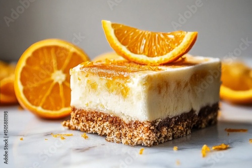 Colorful Frozen Treats Stacked on a Table With Fresh Oranges and Vibrant Gree...