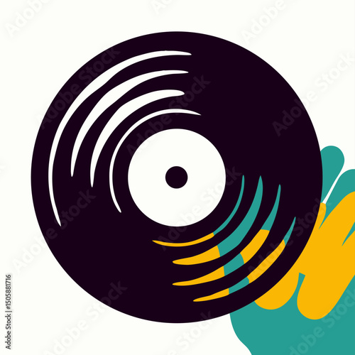 Stylized Vinyl Record Icon, Music Illustration, Abstract Hand Graphic