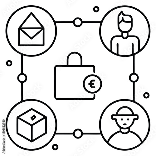 Social network concept with a set of business icons for web design illustration, symbolizing internet communication and work ideas