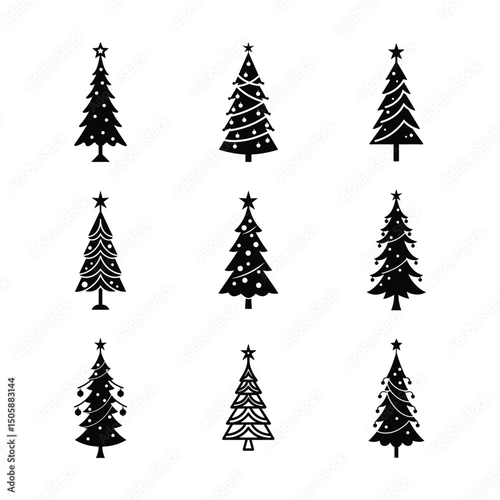 Obraz premium Christmas Tree Silhouette Set on White Background.