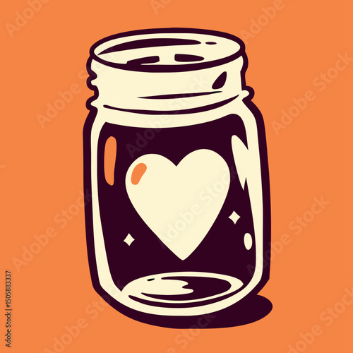 Mason Jar with Heart Illustration, Love Jar Design,  Romantic Clipart