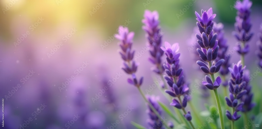 Obraz premium Horizontal lavender bunch, soft focus, isolated , purple, fragrance, spa