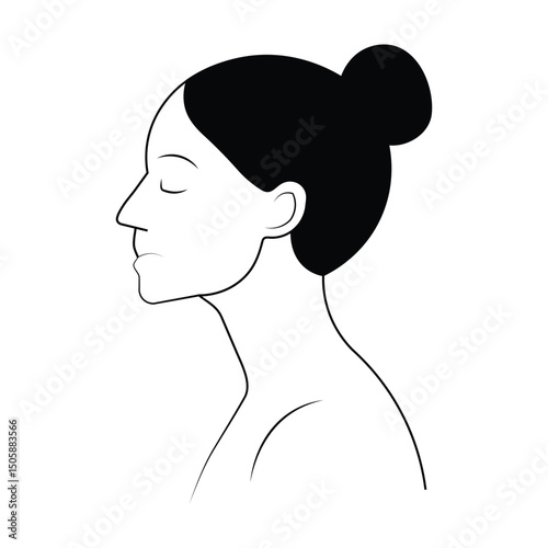 Elegant black vector silhouette of a beautiful woman's head profile with flowing hair, a symbol of fashion and art