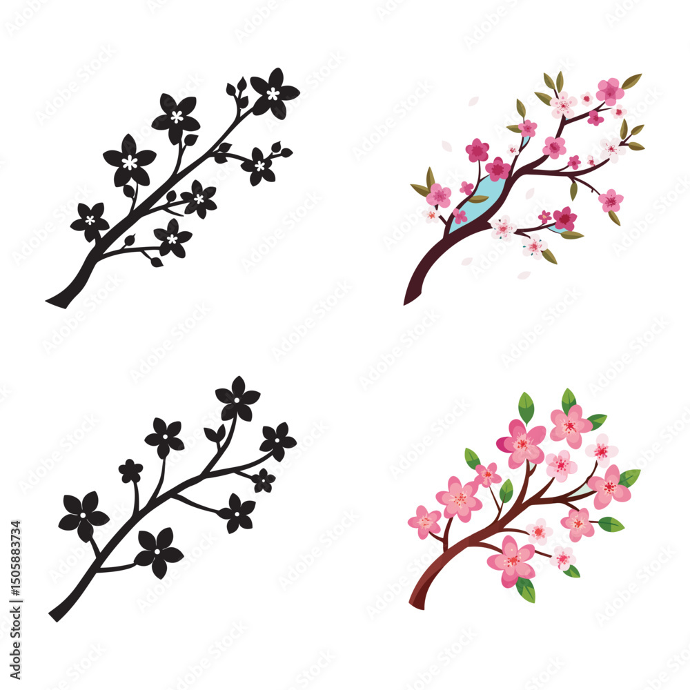 Fototapeta premium Cherry Blossom Branch Illustrations for Design Projects