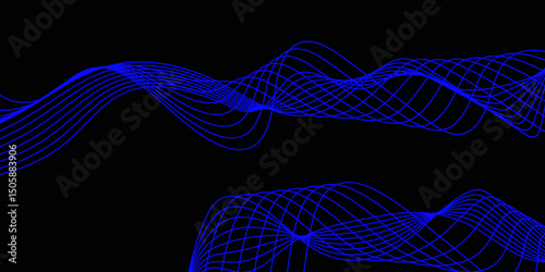 Abstract black background with a glowing abstract waves. Abstract wave element for design. Digital frequency track equalizer, Futuristic background design. Long exposure, Light painting photography.