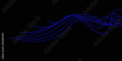 Abstract black background with a glowing abstract waves. Abstract wave element for design. Digital frequency track equalizer, Futuristic background design. Long exposure, Light painting photography.
