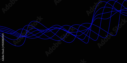 Abstract black background with a glowing abstract waves. Abstract wave element for design. Digital frequency track equalizer, Futuristic background design. Long exposure, Light painting photography.