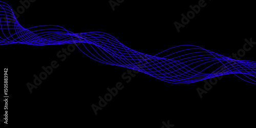 Abstract black background with a glowing abstract waves. Abstract wave element for design. Digital frequency track equalizer, Futuristic background design. Long exposure, Light painting photography.