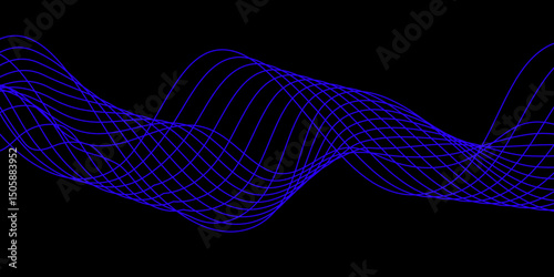 Abstract black background with a glowing abstract waves. Abstract wave element for design. Digital frequency track equalizer, Futuristic background design. Long exposure, Light painting photography.