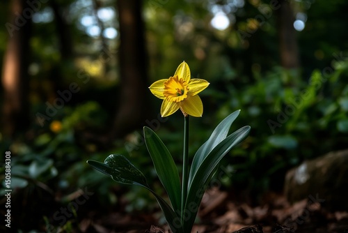Bright Yellow Daffodil Blooming in a Lush Garden During Springtime.