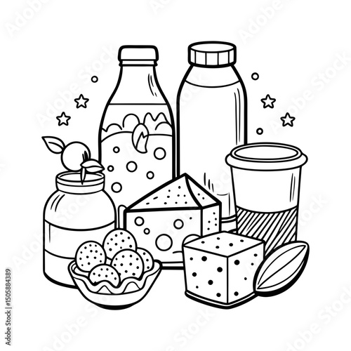 coloring food and drinks line art vector