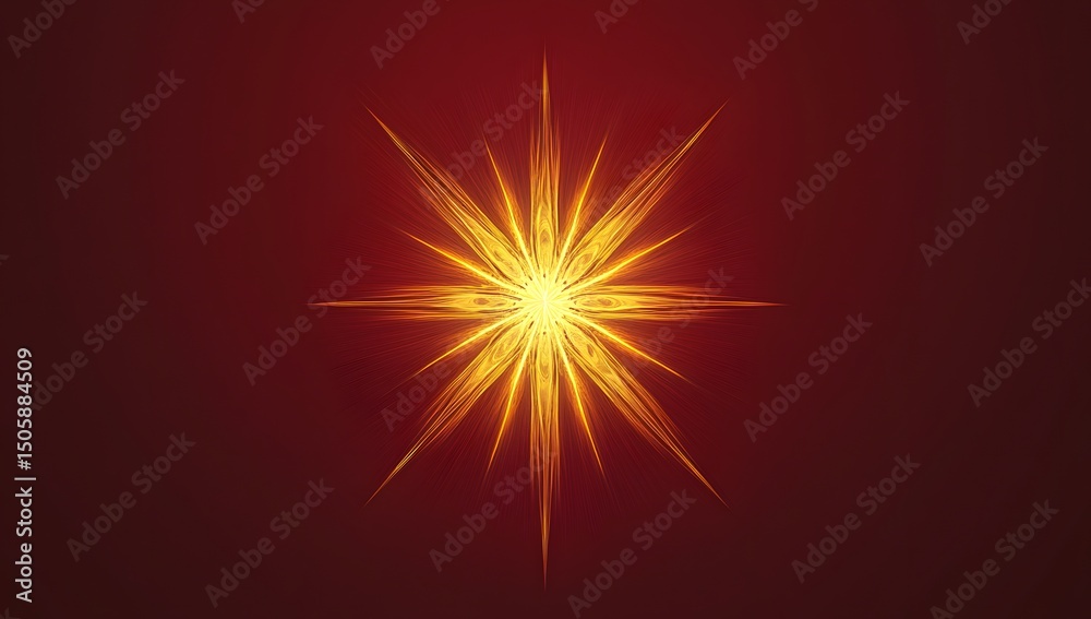 Obraz premium A simple, flat color background with symmetrical yellow rays radiating from the center on a dark red background.