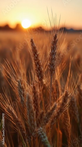 Golden Wheat Field at Sunset Showcasing Natures Beauty in Agricultural Landsc...
