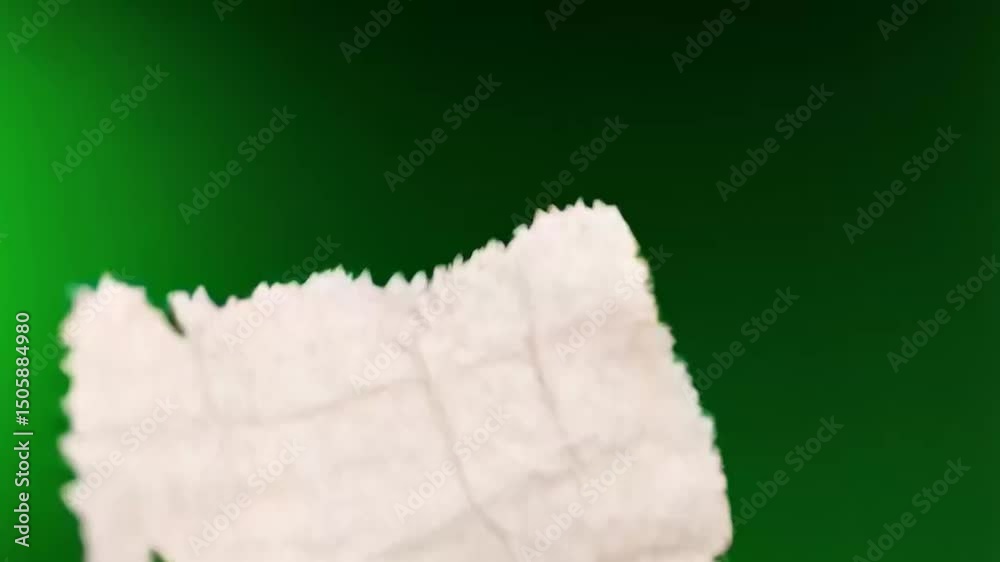 Stop motion animation of torn paper transitions on a green screen background. Realistic paper edges tearing away to reveal the next scene, with natural texture and motion. Perfect for creative video e