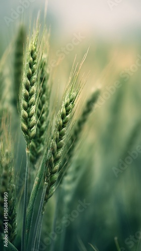 Close-up View of Green Wheat Stalks Swaying in the Gentle Breeze on a Cloudy ...