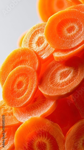 Freshly Sliced Carrots Stacked Beautifully for a Vibrant Display at a Local M...