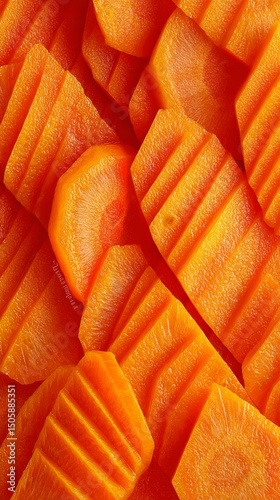 Freshly Sliced Carrots Stacked Beautifully for a Vibrant Display at a Local M...