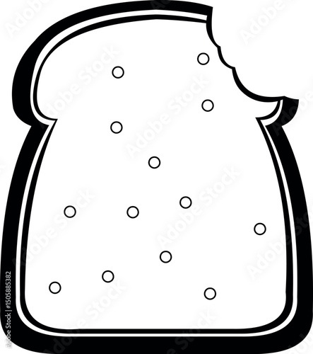 vector illustration drawing black and white icon silce loaf bread bitten food