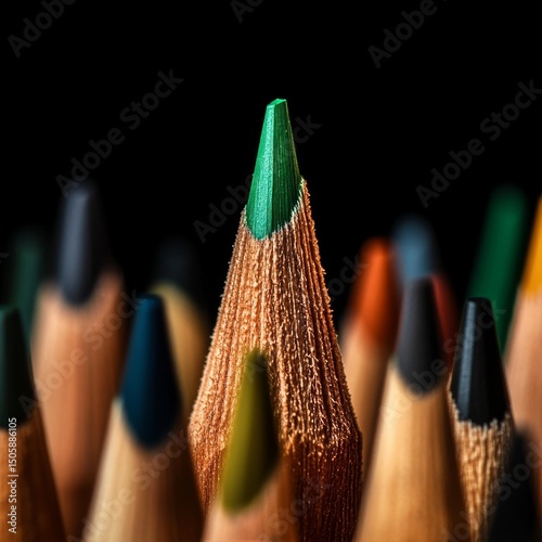 Colorful Pencil Tips Arranged in a Striking Display on a Black Background