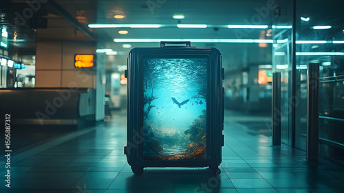 Suitcase with an underwater scene.