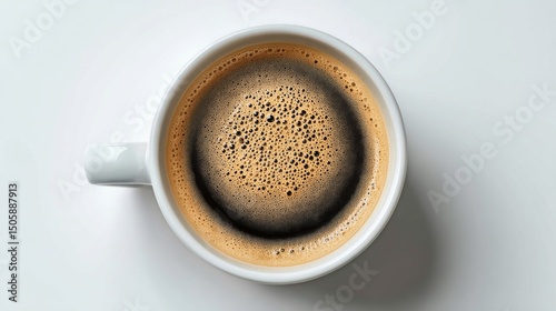 Freshly Brewed Coffee in a White Mug Showcasing Rich Foam and Dark Color