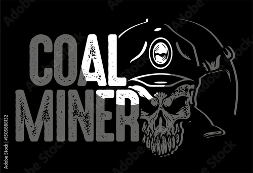 coal miner design with skull wearing hard hat and crossed pickaxes 