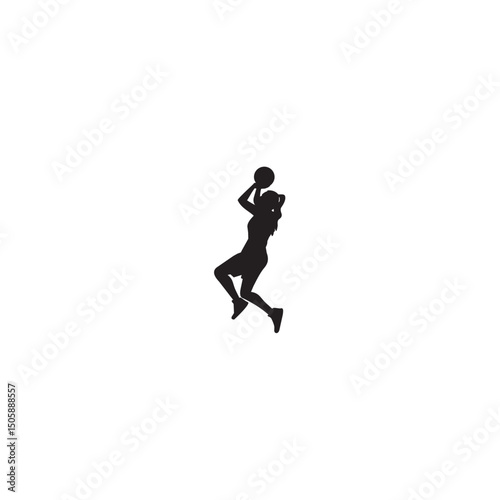 Silhouette of a female basketball player jumping and shooting the ball