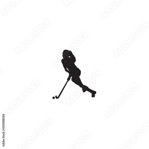 Female field hockey player dribbling ball silhouette sports action competitive game