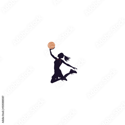 Silhouette of a female basketball player jumping with ball ready to shoot
