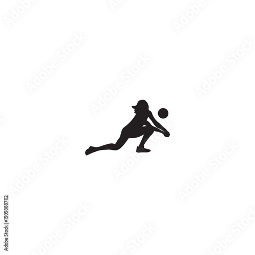 Silhouette of a female volleyball player passing the ball in action