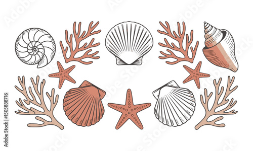 Modern vector illustration set featuring a collection of sea-themed elements, easily editable and scalable.